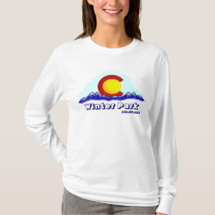 Winter Park Colorado Sonnenaufgangsflagge Frauenha T-Shirt