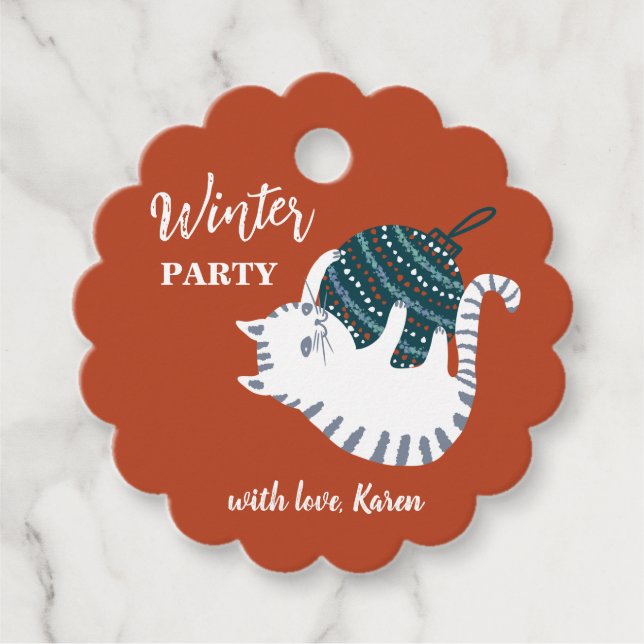 Winter Party Weihnachtsspielzeug Cat Geschenk Geschenkanhänger (Vorderseite)