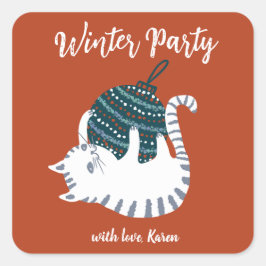 Winter Party Weihnachtsspielzeug Cat Geschenk Quadratischer Aufkleber