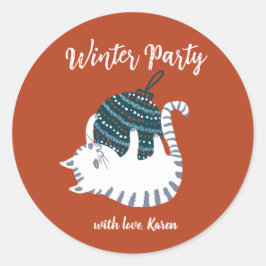 Winter Party Weihnachtsspielzeug Cat Geschenk Runder Aufkleber