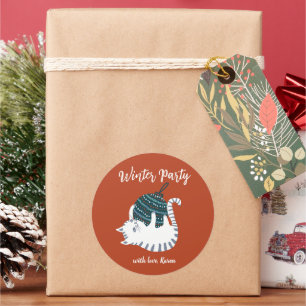 Winter Party Weihnachtsspielzeug Cat Geschenk Runder Aufkleber