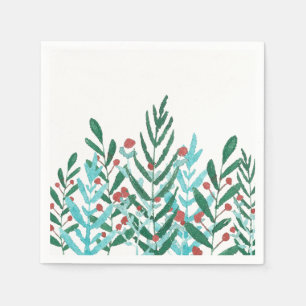 Winter-Partydekor, Weihnachtsgrün und Beeren Serviette