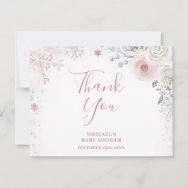 Winter Pastel Pink Snowflake Sleigh Baby Shower Dankeskarte