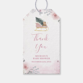 Winter Pastel Pink Snowflake Sleigh Baby Shower Geschenkanhänger
