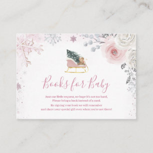 Winter-Pastell-Rosa-Schneeflohschlitten-Bücher für Begleitkarte