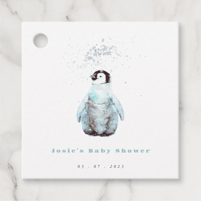 Winter Penguin Baby Shower Geschenkanhänger (Vorderseite)