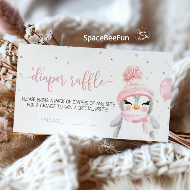 Winter Penguin Babydusche Begleitkarte (Penguin baby shower diaper raffle, penguin book for baby insert, penguin theme diaper raffle card, b)