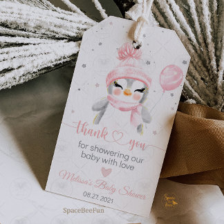 Winter Penguin Babydusche Geschenkanhänger