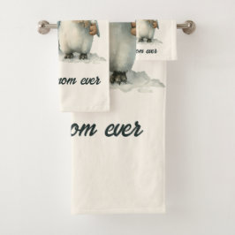 Winter Penguin “Best Mom Ever” Design Badhandtuch Set