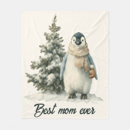 Winter Penguin “Best Mom Ever” Design Fleecedecke