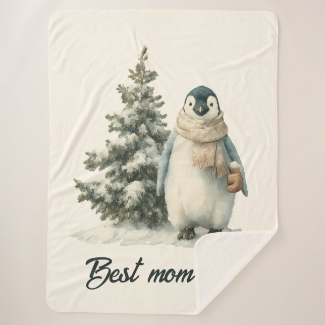 Winter Penguin “Best Mom Ever” Design Sherpadecke (Vorderseite)