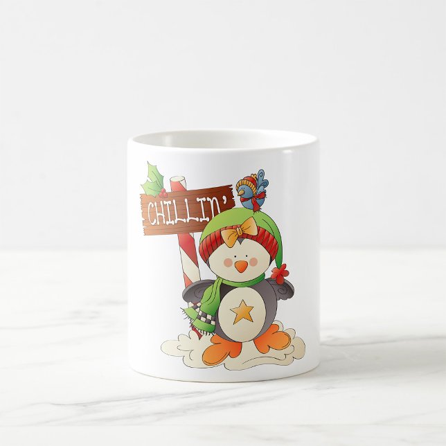 Winter Penguin & Bird Chillin Weihnachtsfeiertag Kaffeetasse (Von Creator hochgeladen)