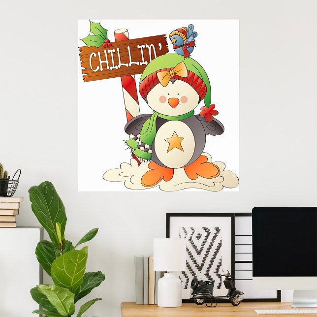 Winter Penguin & Bird Chillin Weihnachtsfeiertag Poster (Von Creator hochgeladen)