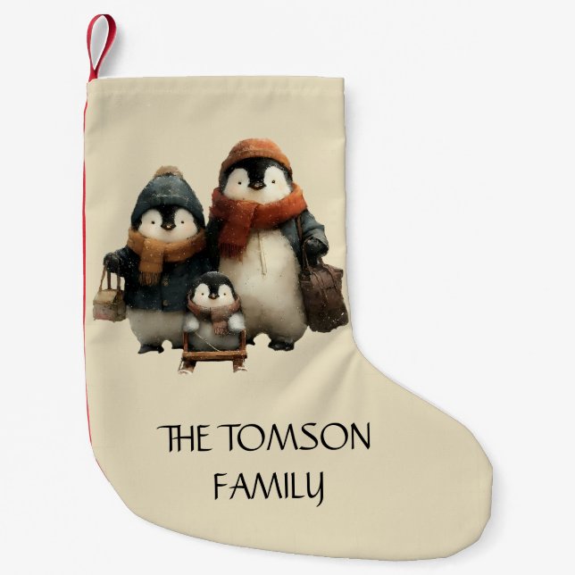 Winter Penguin Family Personalized Design Kleiner Weihnachtsstrumpf (Vorderseite)
