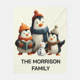Winter Penguin Family with Snowman Fleecedecke