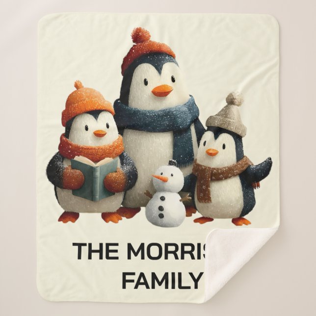 Winter Penguin Family with Snowman Sherpadecke (Vorderseite)