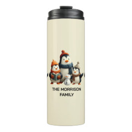 Winter Penguin Family with Snowman Thermosbecher