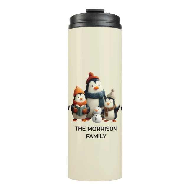 Winter Penguin Family with Snowman Thermosbecher (Vorderseite)