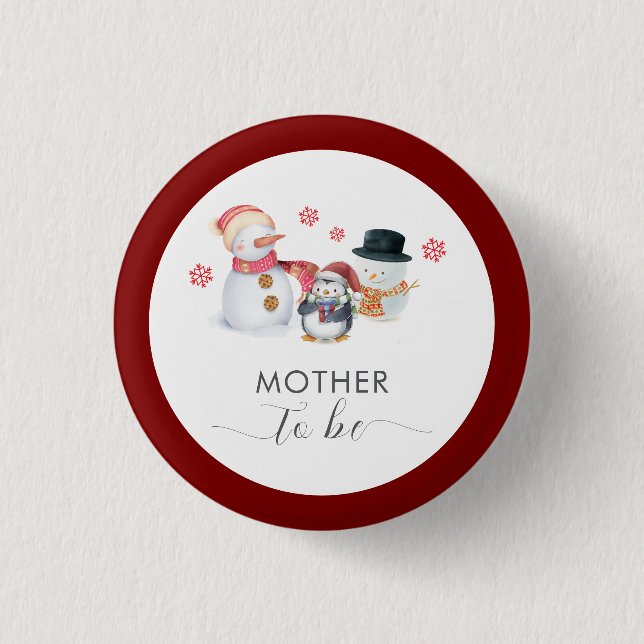 Winter Penguin Snowman Mother To Be Baby Shower Button (Vorderseite)
