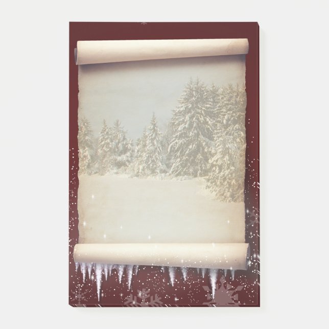 Winter-Pergament-Illustration Post-it Klebezettel (Vorderseite)