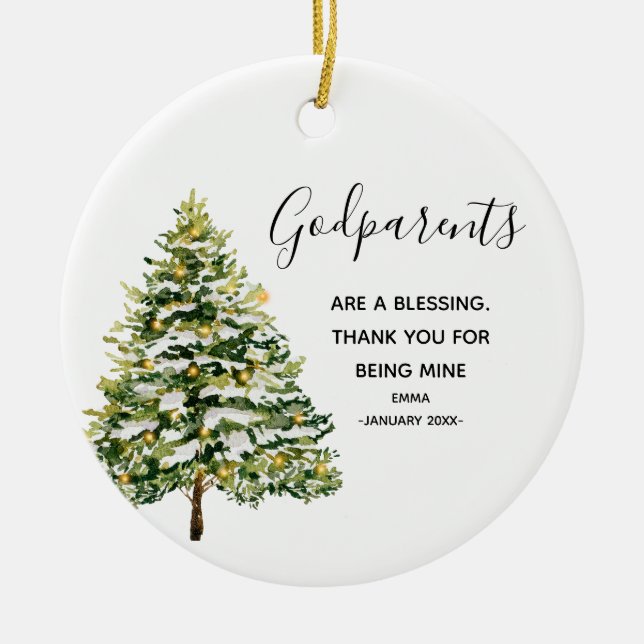 Winter Personalisierte Godeleltern Weihnachten Keramik Ornament (Vorne)