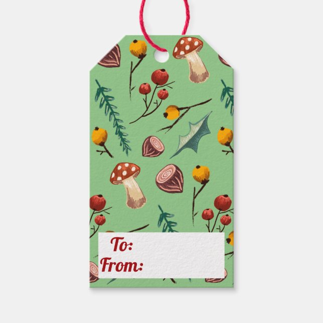 Winter Pilze & rustikale Folies Weihnachten Geschenkanhänger (Vorderseite)