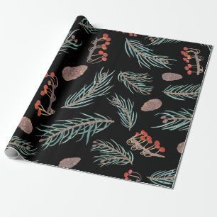 Winter Pine & Berries Wasserfarbmuster Geschenkpapier