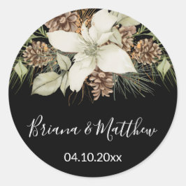 Winter Pine Black and White Wedding Umschlag Aufkl Runder Aufkleber