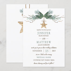 Winter Pine Branches Pine Cones Star Wedding Einladung