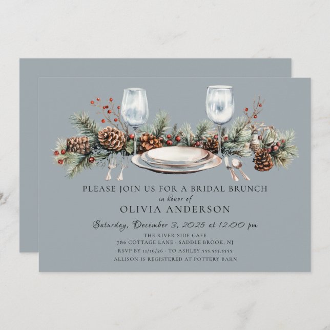 Winter Pine Bridal Brunch Invitation Einladung (Vorne/Hinten)