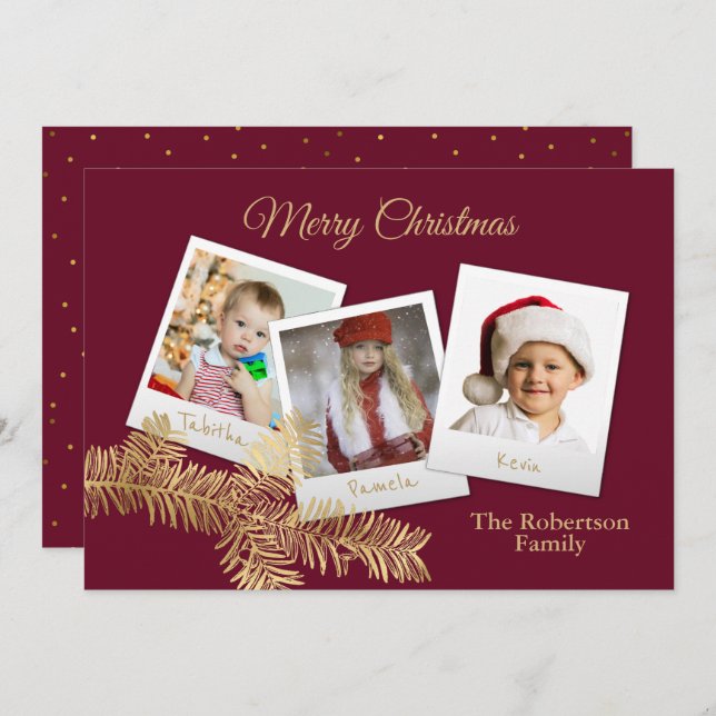 Winter Pine Christmas Multi Foto Card Einladung (Vorne/Hinten)