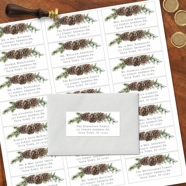 Winter Pine Cone Wedding Guest Address Labels (Von Creator hochgeladen)