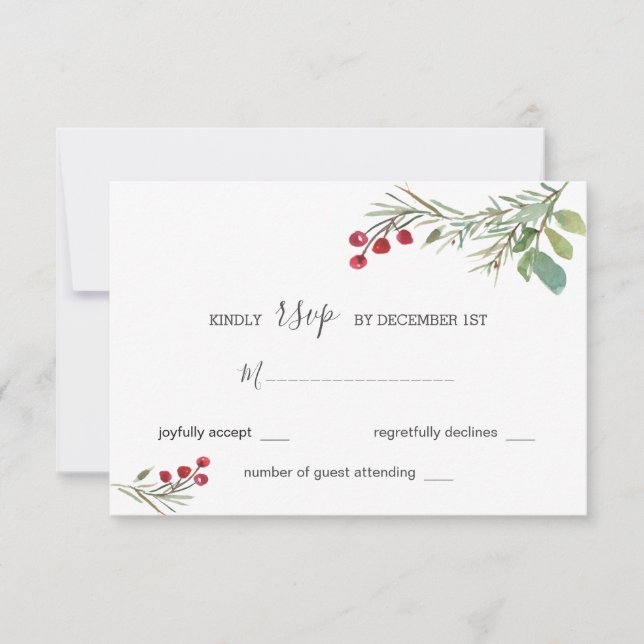 Winter Pine Cones Berry Wedding RSVP (Vorderseite)