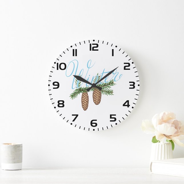 Winter Pine Cones Große Wanduhr (Von Creator hochgeladen)