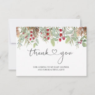 Winter Pine Cones Red Berry Baby Dusche Vielen Dan Dankeskarte