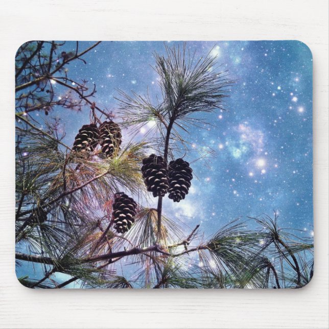 Winter Pine Cones unter einem Sternenhimmel Mousepad (Vorne)