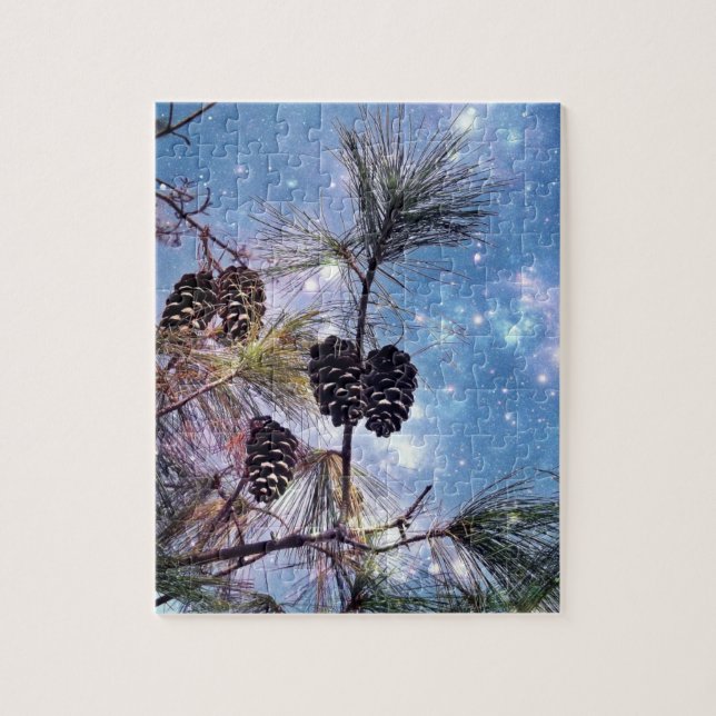 Winter Pine Cones unter einem Sternenhimmel Puzzle (Vertikal)