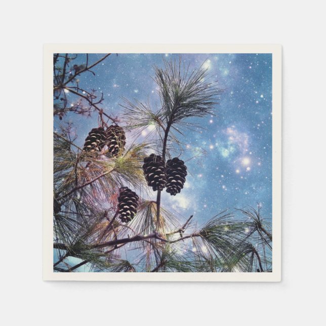 Winter Pine Cones unter einem Sternenhimmel Serviette (Vorderseite)