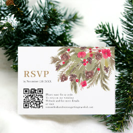 Winter pine elegance red green wedding  Rsvp qr Karte