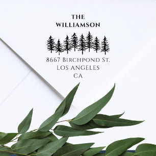Winter Pine Forest Elegante Rücksendeadresse Permastempel