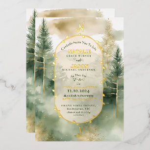 Winter Pine Forest Monogram Wedding Folieneinladung