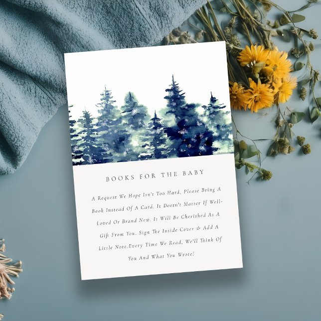Winter Pine Forest Snowfall Bücher für Babydusche Begleitkarte (Von Creator hochgeladen)