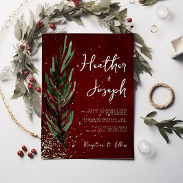 Winter Pine & Gold Weihnachtsfest Hochzeit Einladung
