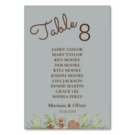 Winter Pine Gray Tischnummer Card mit Namen