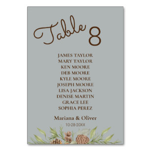 Winter Pine Gray Tischnummer Card mit Namen