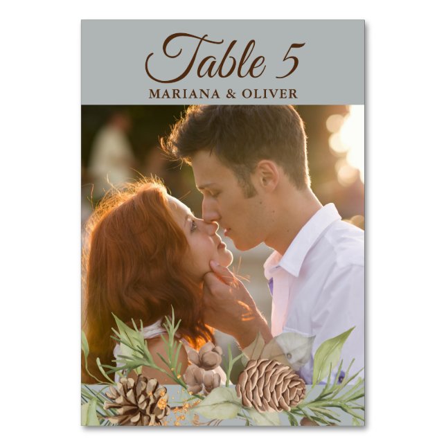 Winter Pine Gray Wedding Tischnummer (Vorderseite)
