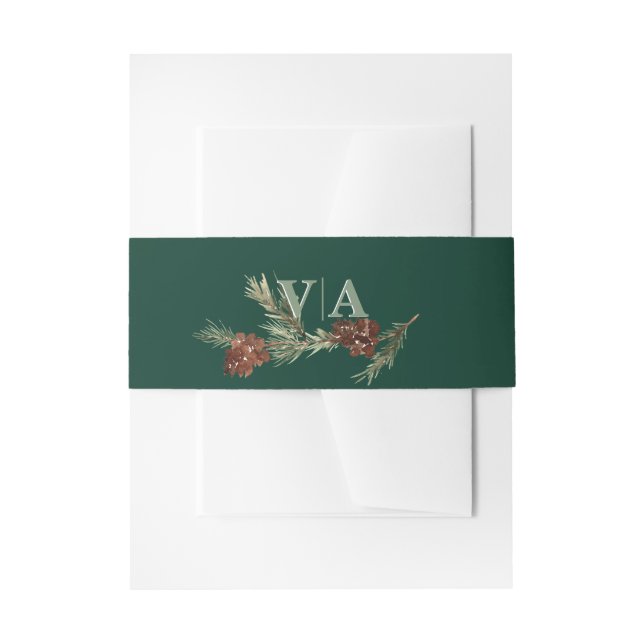 Winter Pine Green mit Wedding Monogram Einladungsbanderole (Vorderseite Beispiel)