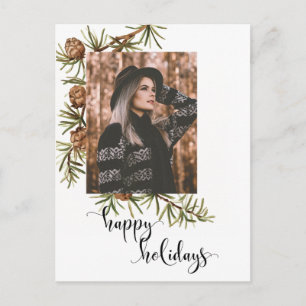 Winter Pine Happy Holidays Kalligraphie   FOTO Postkarte
