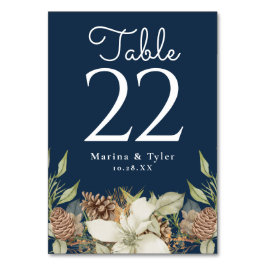 Winter Pine Navy Blue Wedding Tischnummer Cards