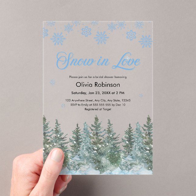 Winter Pine Snow in Love Snowflakes Bridal Shower Acryleinladungen (Insitu (Handheld))